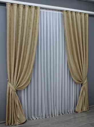 Комплект готових штор VR-Textil Жакард Мармур Al1 № 438ш Темно бежевий 100х290 см 2 шт (31-152) Київ