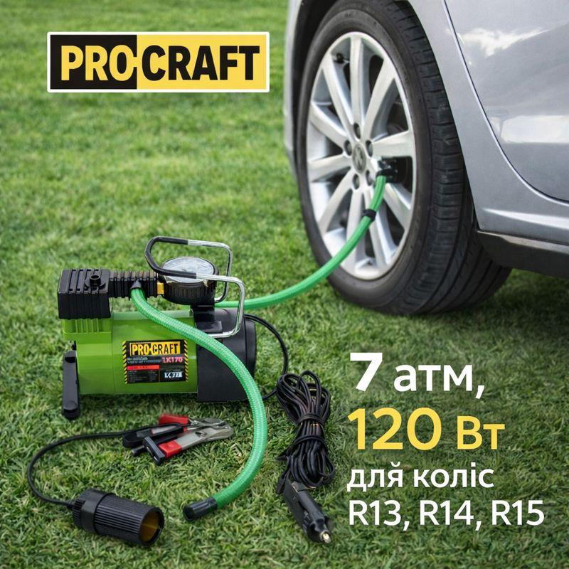 Автокомпресор Procraft LK170 120 Вт 7 атм з ручкою для швидкої підкачки компресор для накачування шин для коліс R13 R14 R15 Львів - фото 1