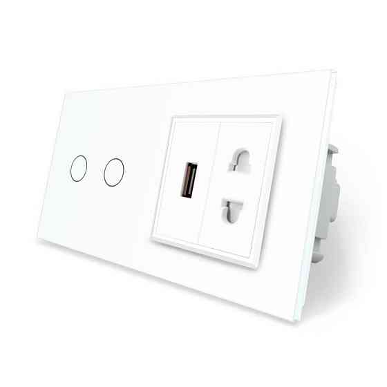 LIVOLO Розумний сенсорний прохідний/перехресний вимикач 2 сенсора 1 розетка 1 USB Livolo білий Коломия