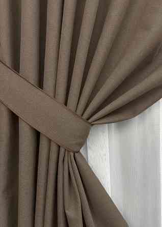 Комплект штор VR-Textil 100% блэкаут ASHEN NIGHT 150х270 2шт и Тюль 600х270 1854ш-1153т коричневый с белым 71-094/5 Киев