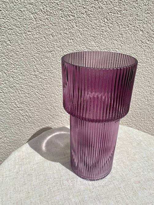 Ваза скляна 14,5*14,5*30 см "Тафт" рожеве товсте скло Київ - фото 2