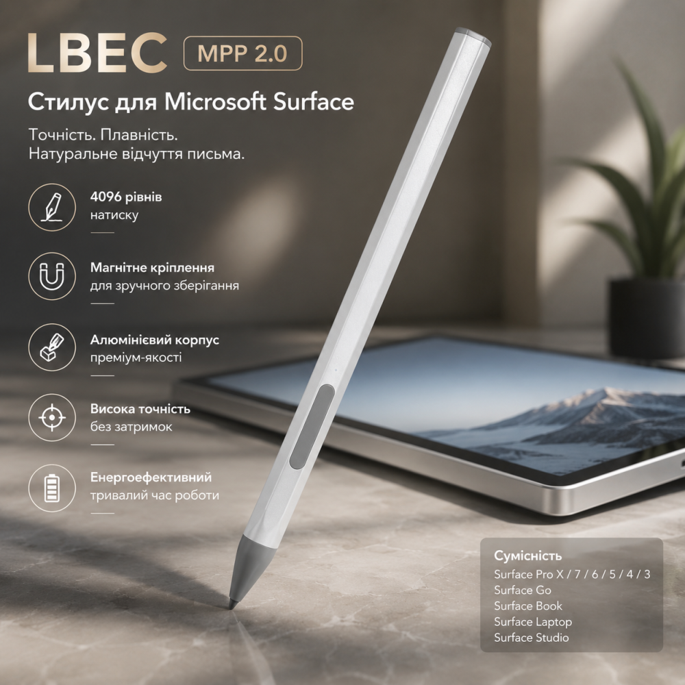 Стилус LBEC MPP 2.0 для Microsoft Surface Pro X/7/6/5/4/3, Surface Go, Book, Laptop, Studio, 4096 рівнів натиску Київ - фото 5