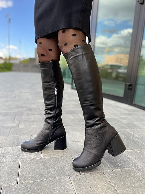 Чоботи жіночі TWO STEPS чорні натуральна шкіра зима высота 42см обхват голени 36-38см каблук 8с Коломия - фото 9