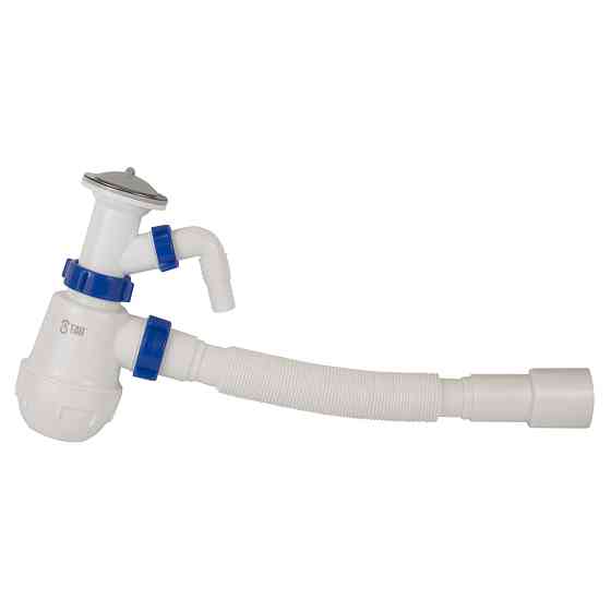 TAU Сифон для кухонной мойки с нержавеющим выпуском 1½" выводом под стир. машину и гибким отвод Киев