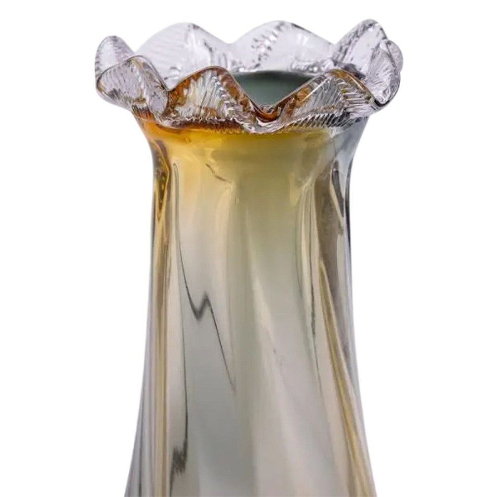 Yiwu Ваза декоративна 30 см для квітів скляна фігурна ваза з кольорового скла 1.8 л Жовто-сіра Коломия - фото 2