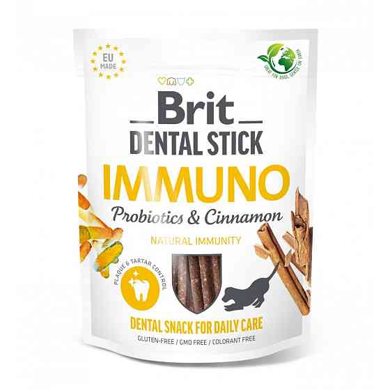 Лакомства для собак Brit Dental Stick Immuno для крепкого иммунитета, пробиотики и корица, 7 шт, 251 г Винница