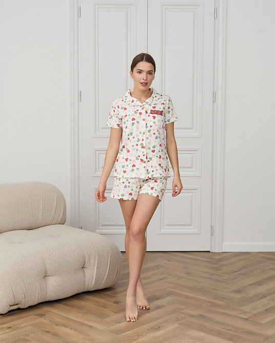 Женская пижама комплект рубашка с шортиками - сердечки Nicoletta 60236 L Киев - изображение 1