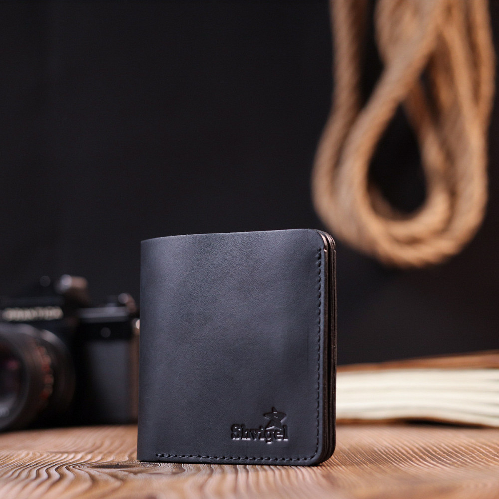 Матове чоловіче портмоне з натуральної шкіри Shvigel 16600 Чорний Київ - фото 8