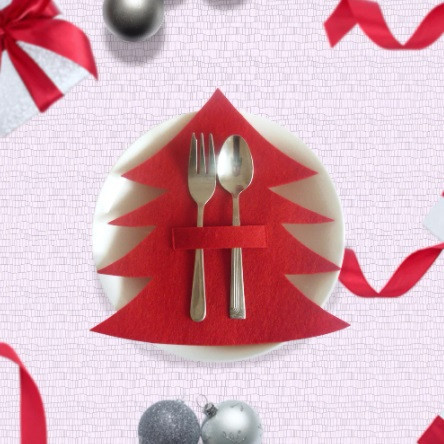 Новогодние чехлы для столовых приборов Елочки 4 штуки 20 на 20 см красный Киев - изображение 1