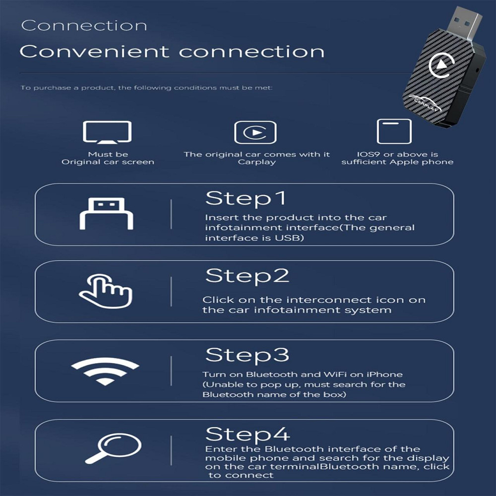 Бездротовий адаптер CarPlay XIXIXIAXIA Q1M 2025, конвертація з дротового Карплей Plug & Play USB-C iOS 12+ чорний Київ - фото 6