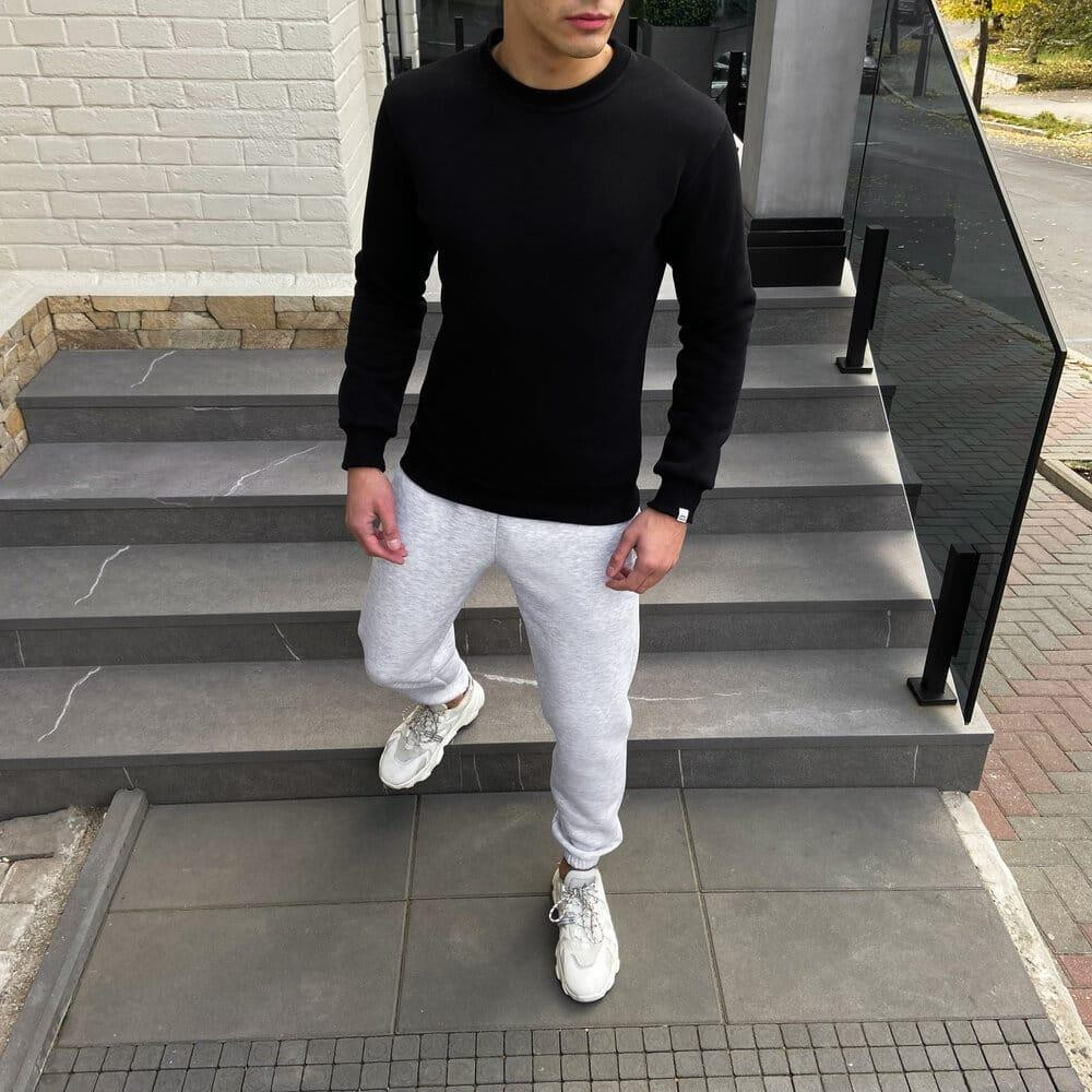 Чоловічий світшот Pobedov теплий модний без капюшона на зиму однотонний чорний Одеса - фото 3