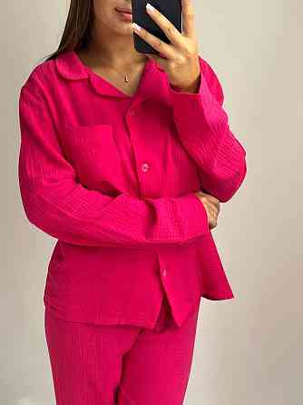 Женский комплект из натуральной ткани Без узоров и принтов, Малиновый, XS-S Харьков