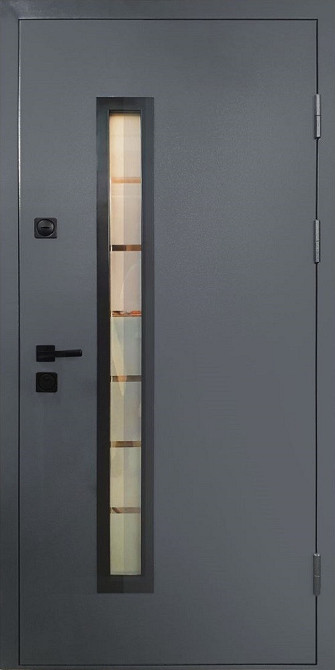 Двери уличные, серия Т-15,модель 814/148СП1 Металл/Мдф, Серый (7024)// Белое дерево ПВХ, замки KALE Киев - изображение 1