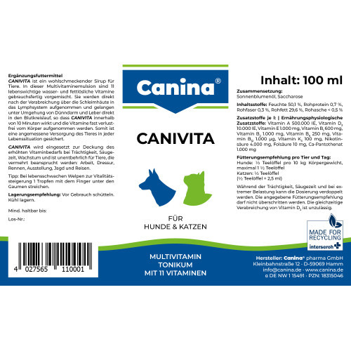 Вітамінний комплекс Canina Canivita для котів та собак універсальний зі швидким ефектом тонік 100 мл Київ - фото 3