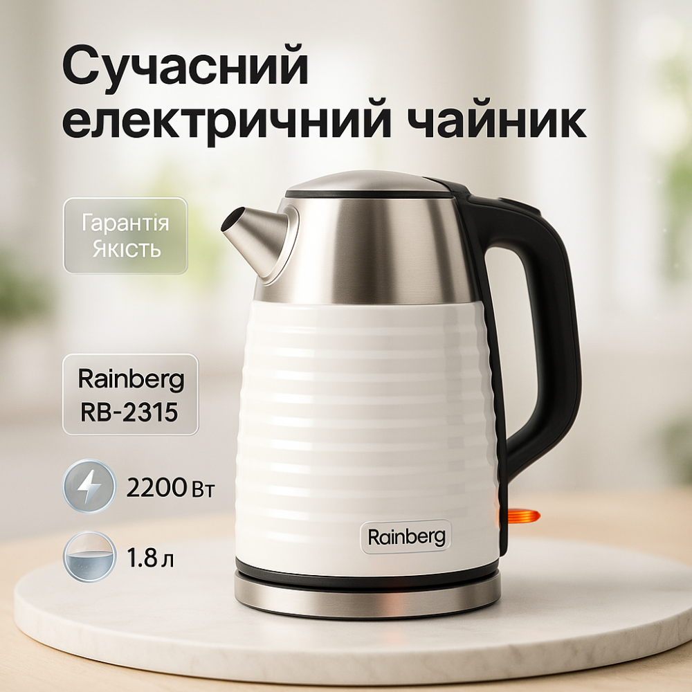 Електричний чайник з індикатором роботи Rainberg, Якісний електрочайник для кухні, Найкращий чайник JH-96 Львів - фото 8
