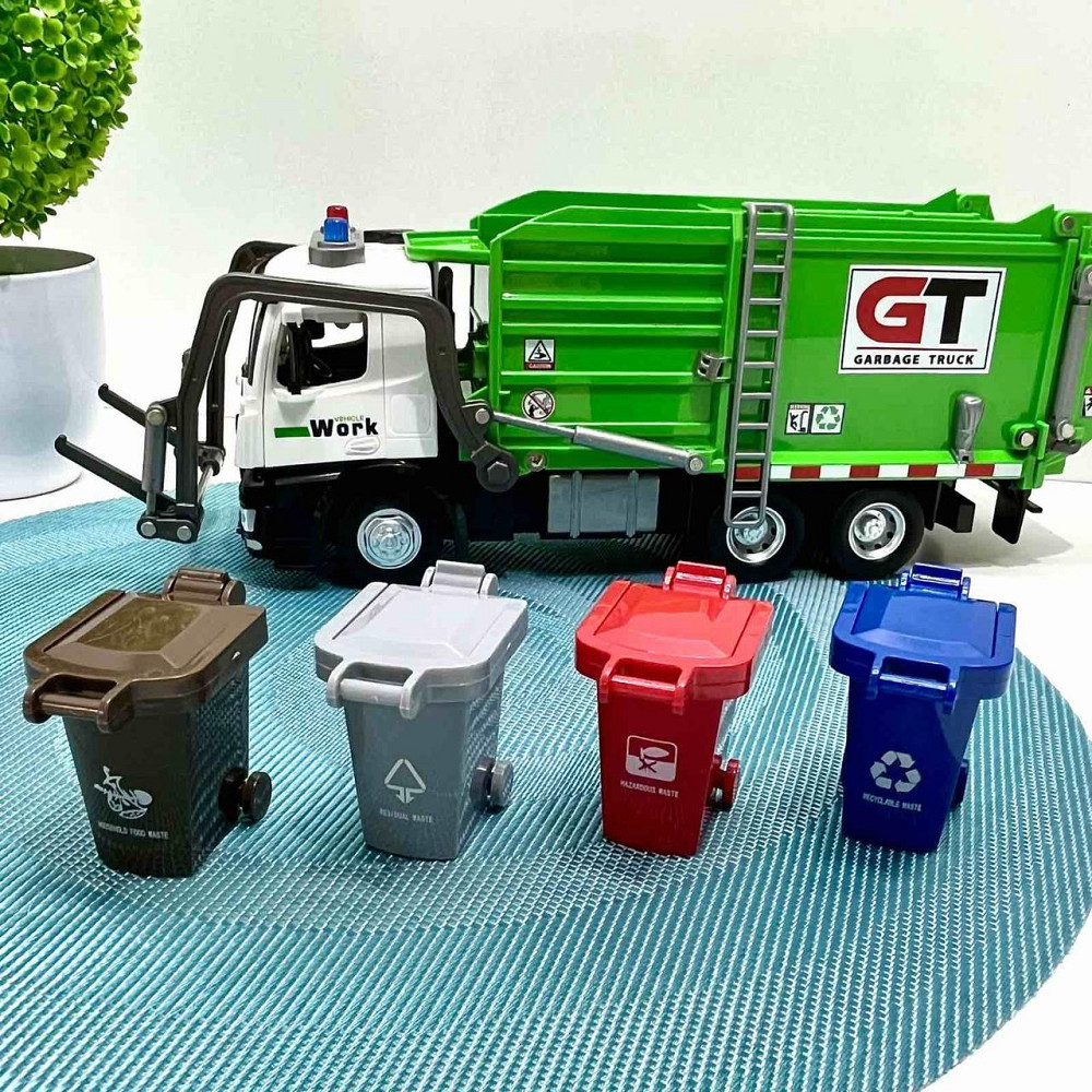 Сміттєвоз інерційний рухомі деталі звук світло Зелений (JD 288) Чернігів - фото 6