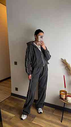 Жіночий теплий костюм-двійка з кантом двосторонній фліс Графіт, 44/46 Одеса