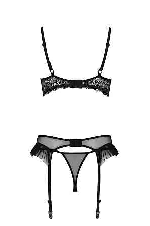 Комплект Passion KERRIA SET WITH OPEN BRA black, L/XL, бюстгальтер з відкритою чашкою, стрінги, пояс для Sex Aura Київ