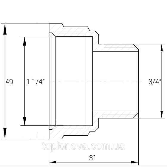 Переходник редукционный никелированный 1 1/4″ВР х 3/4″НР штампованный А0607А(нк) VA Черновцы