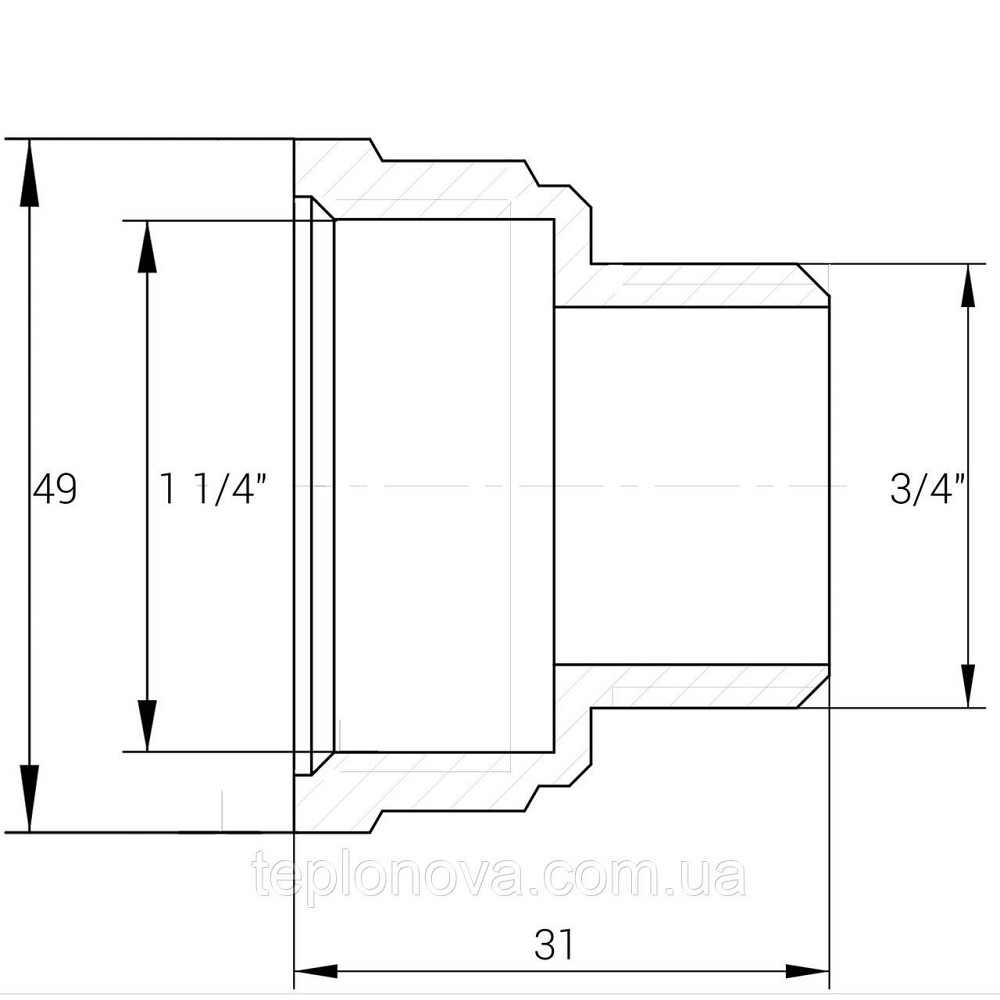 Переходник редукционный никелированный 1 1/4″ВР х 3/4″НР штампованный А0607А(нк) VA Черновцы - изображение 4