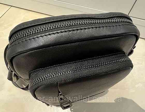Маленькая мужская кожаная сумка через плечо черного цвета ST 3021 Киев