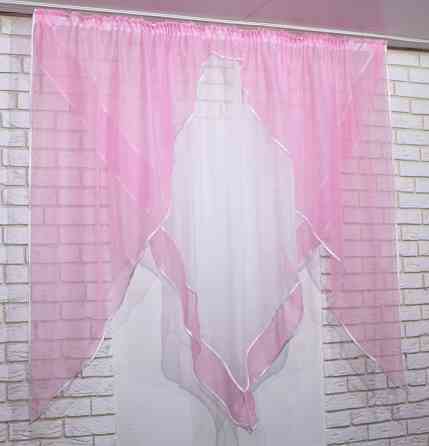 Кухонная занавеска VR-Textil № 029к розовый с белым 280х170 см (50-126) Киев