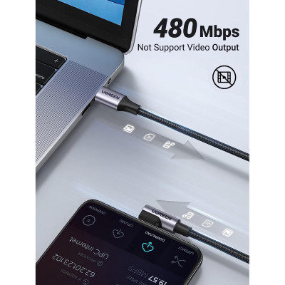 Дата кабель USB-C to USB-C 3.0m 60W US255 90-degree Angle Black Ugreen (80714) Вінниця - фото 4