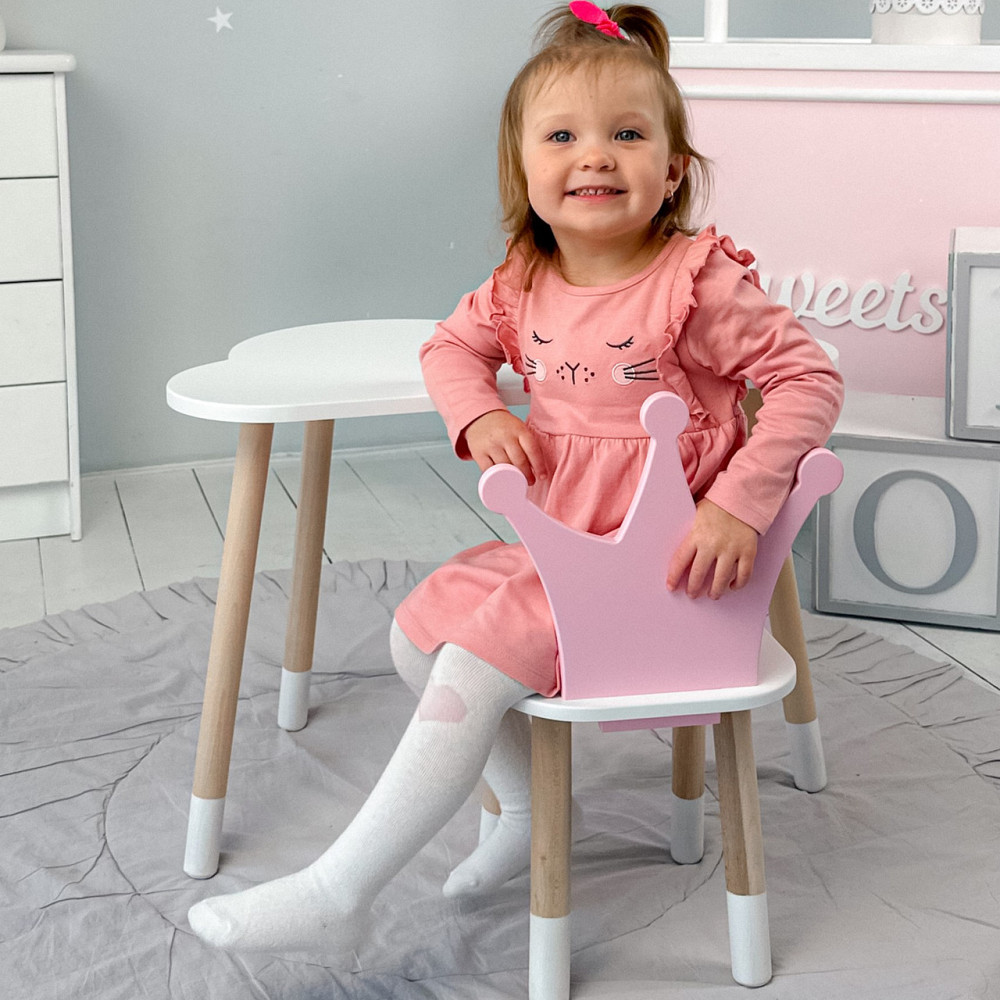 Стіл біле хмаринка 46х70х40 і стільчик корона рожевий 26х26х24, стіл та стілець в дитячу Київ - фото 9