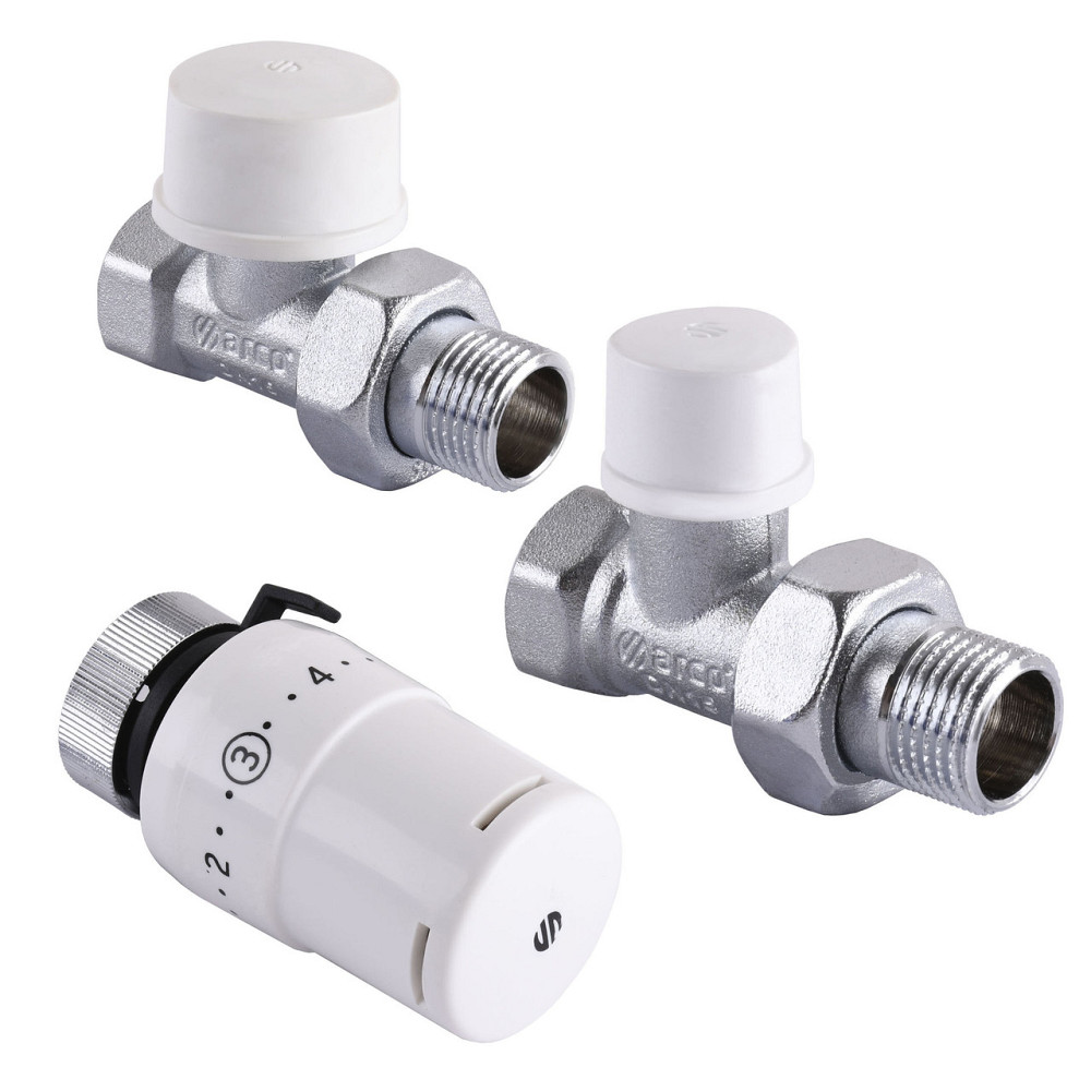 Набір Крани радіаторні прямі ARCO 1/2″ подача + зворотка + термоголовка KCT02 М30 (000004853) Київ - фото 1