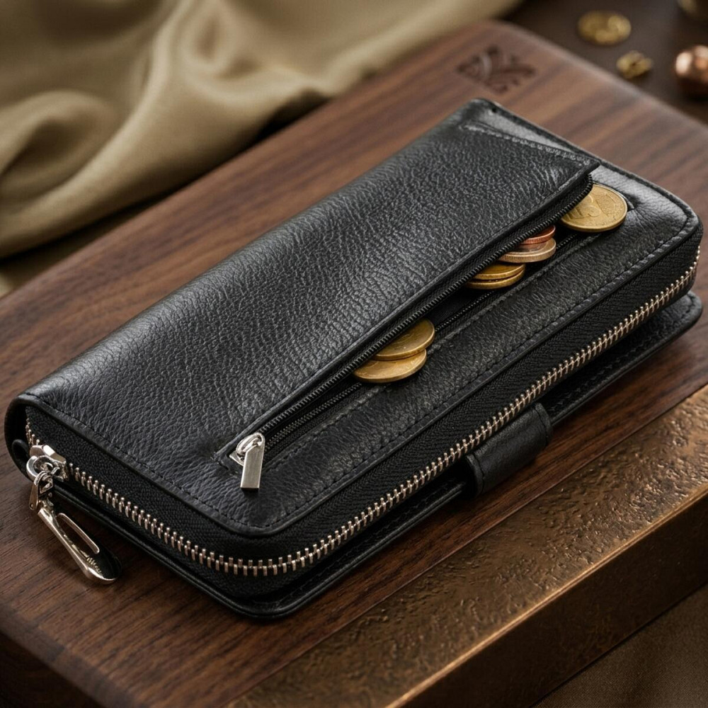 Вертикальный вместительный кошелек из кожи унисекс ST Leather 19300 Черный Киев - изображение 14