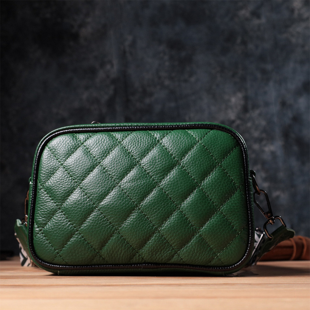 Стьобана жіноча сумка з натуральної шкіри 22857 Vintage Зелений Київ - фото 9