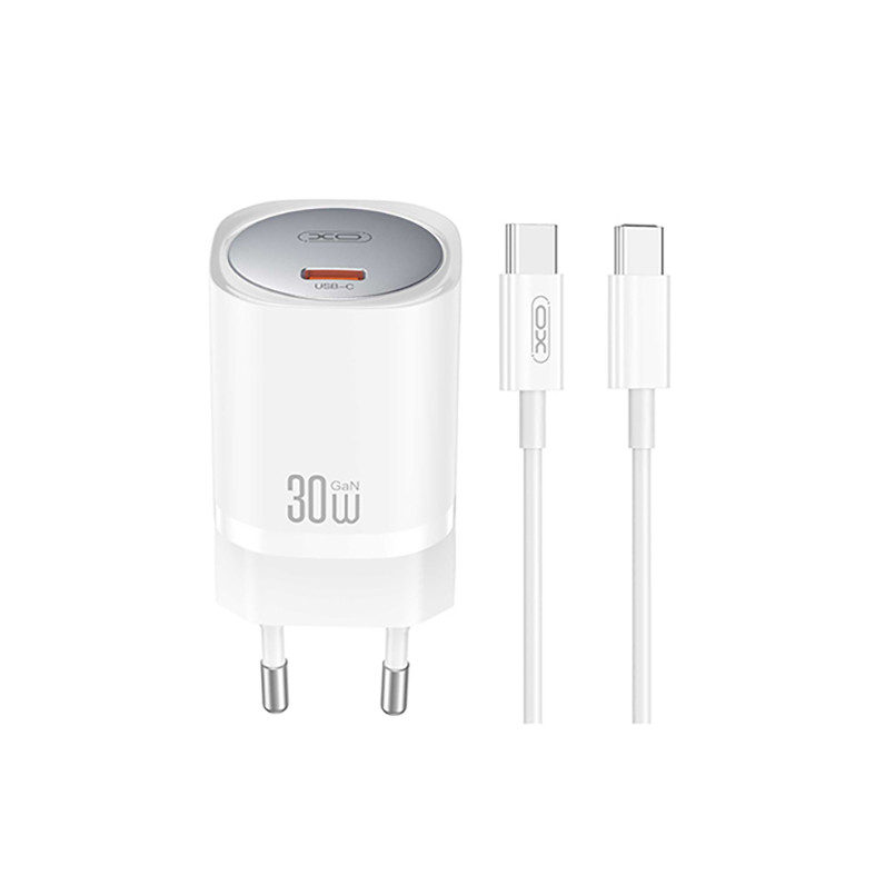Мережевий зарядний пристрій XO CE20 PD30W/PPS33W 1USB-C + Type-C кабель білий Львів - фото 1
