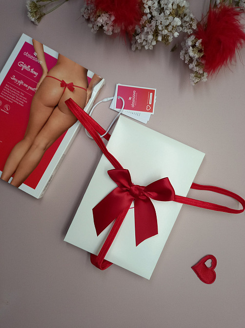 Чарівні червоні з бантом жіночі стринги Obsessive Giftella обсесив Славута - фото 3