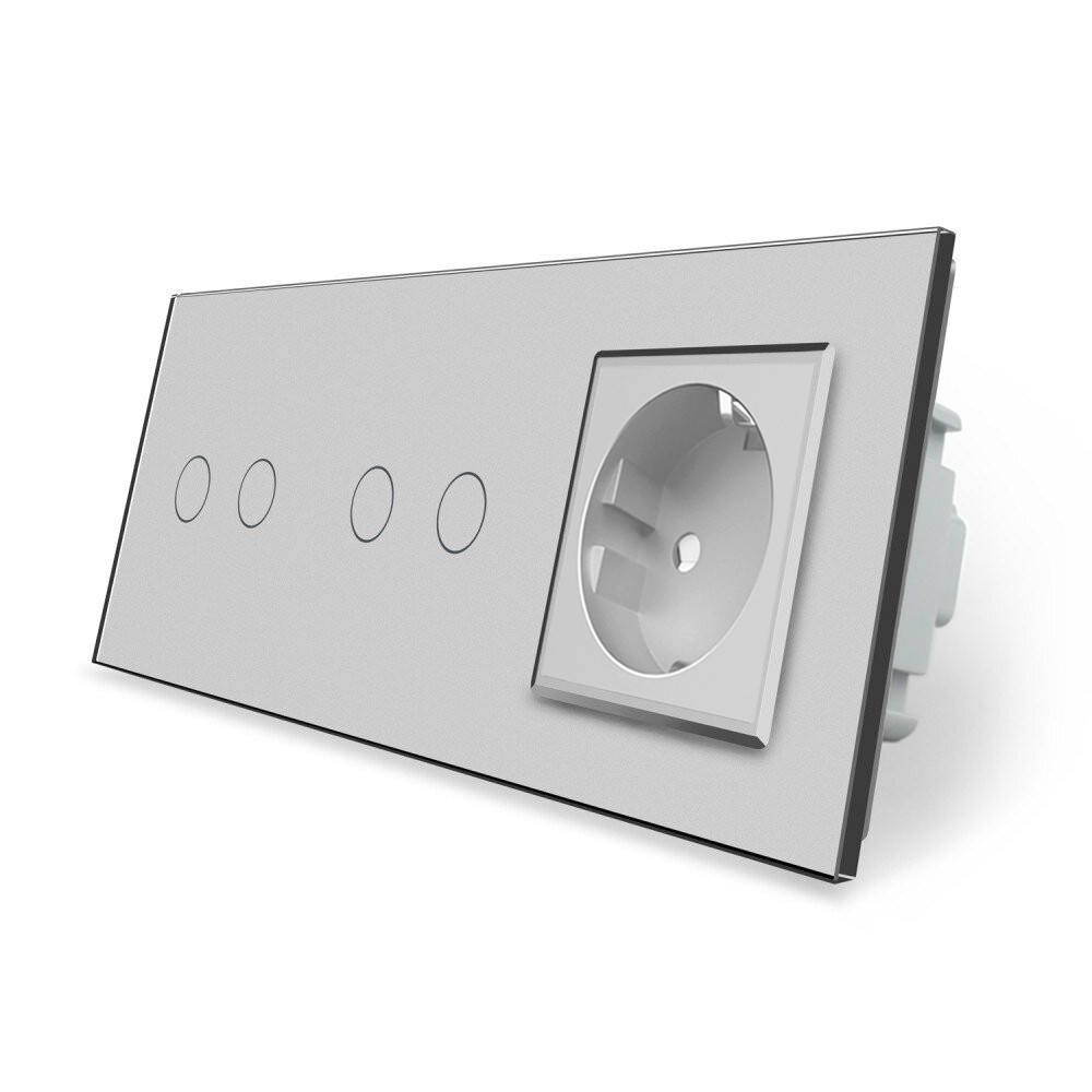 LIVOLO Сенсорний вимикач 4 сенсора (2-2) 1 розетка Livolo сірий скло (VL-C702/C702/C7C1EU-15) Коломия - фото 1