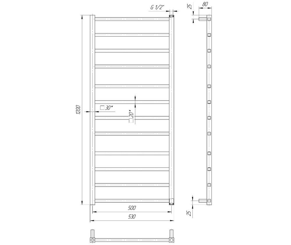 Полотенцесушитель водяной Mario Токио 1200х530/500 белый глянец Киев - изображение 2