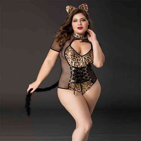 Еротичний костюм кішечки JSY «Імператриця Кітті» Plus Size, Black, боді, шнурівка, хвіст, вушка Sex Aura Київ
