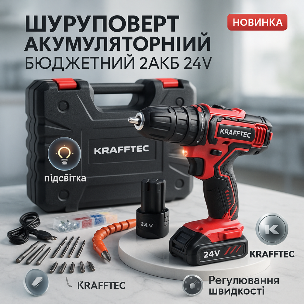Шуруповерт з різними насадками та пристосуваннями KRAFFTEC 24V, Шуруповерт у валізі для дому LO-50 Львів - фото 19
