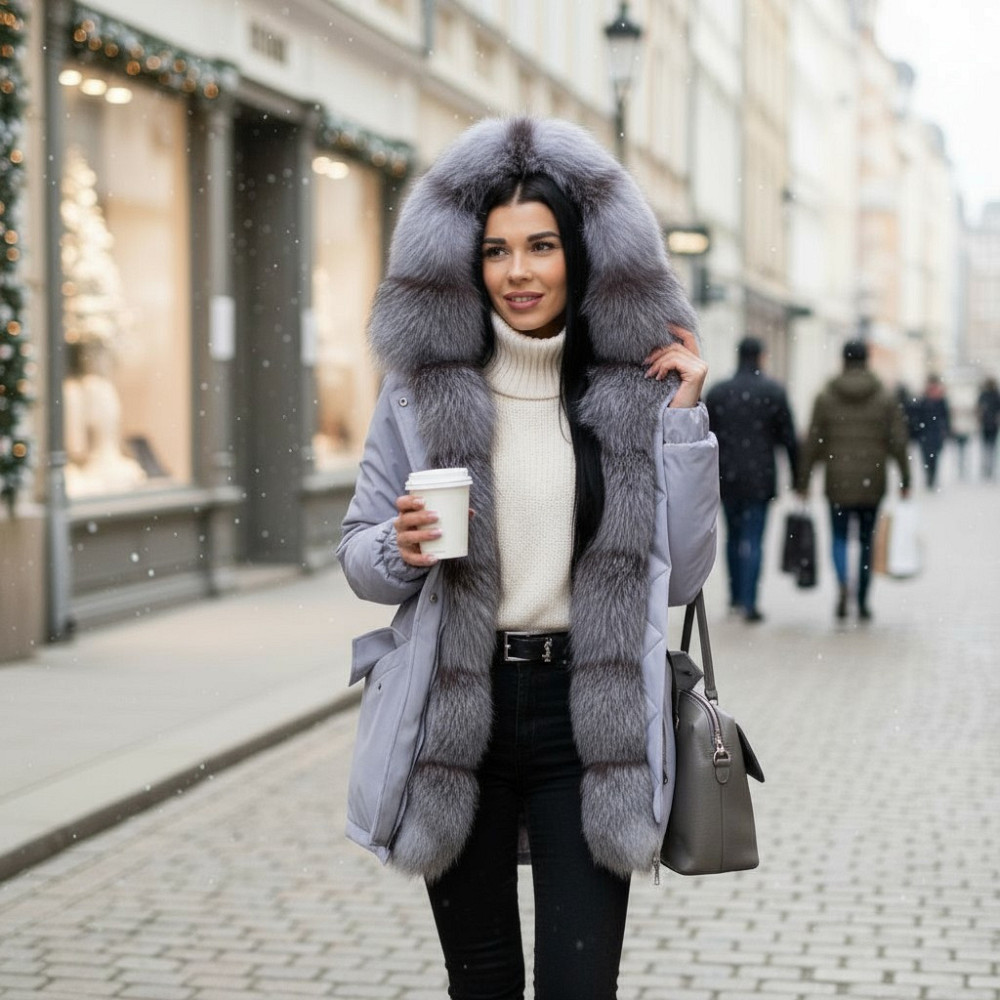 Парка женская с мехом чернобурки Серый р48 75см Харьков - изображение 2