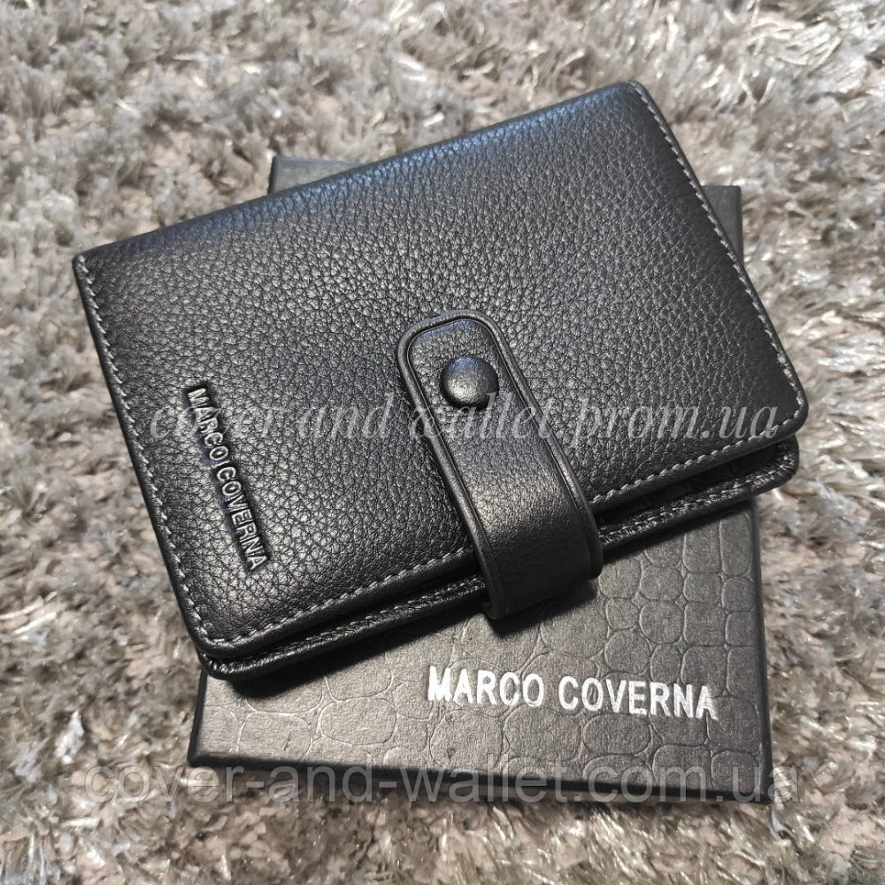 Маленький кожаный кошелек на много карт черного цвета Marco Coverna Киев - изображение 1