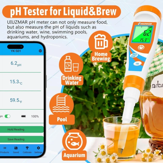 Цифровий pH-метр UIUZMAR для продуктів і води, Bluetooth, додаток, ATC, вимірювання pH і температури Київ