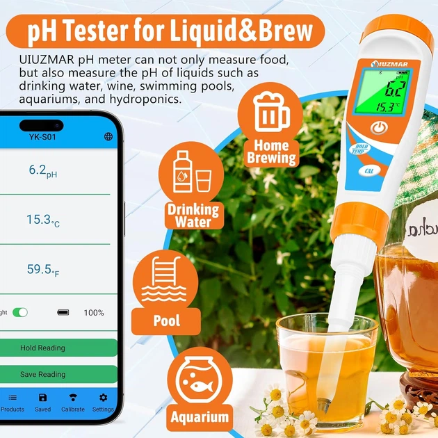 Цифровий pH-метр UIUZMAR для продуктів і води, Bluetooth, додаток, ATC, вимірювання pH і температури Київ - фото 6