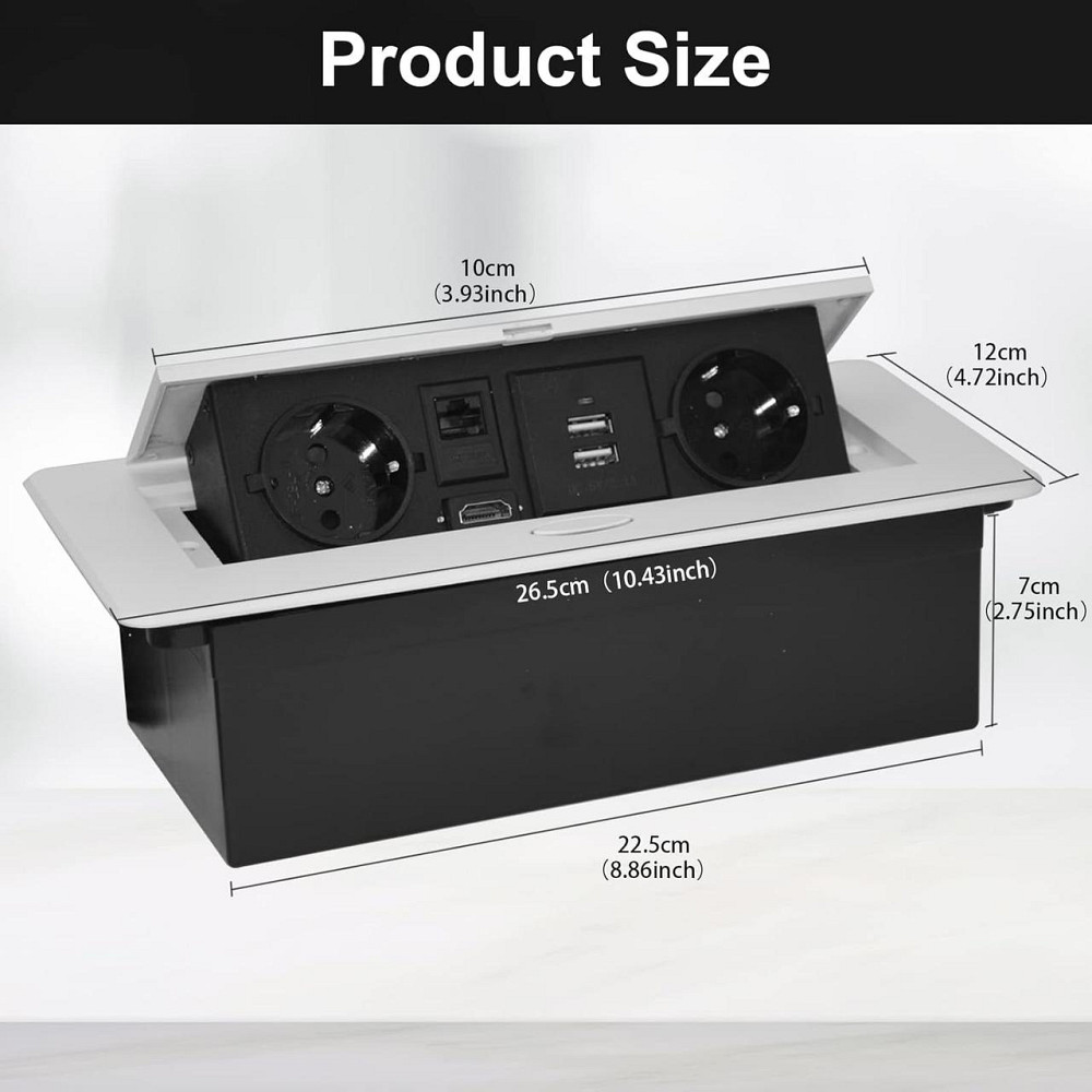 Розетка встроенная скрытая выдвижная 2 евророзетки 2 USB HDMI TD-сеть Врезная скрытого монтажа для стола белая Киев - изображение 3