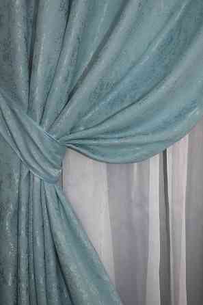 Комплект штор на люверсах VR-Textil Льон мармур Pavliani № 1371ш 150х250 см 2 шт Темно-блакитний (37-0052) Київ