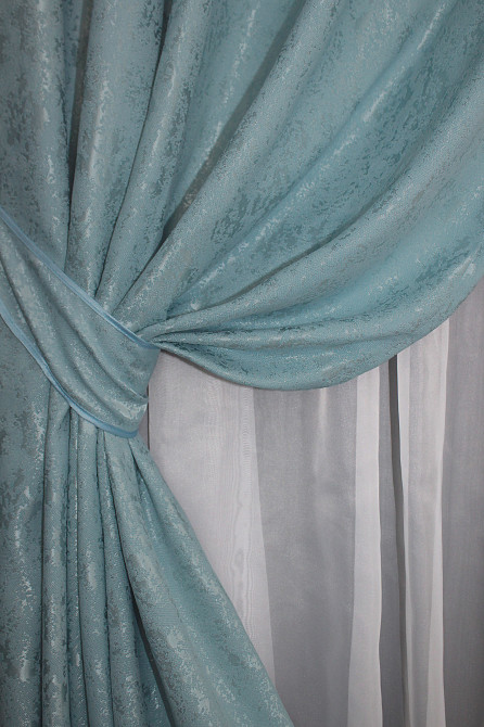 Комплект штор на люверсах VR-Textil Лен мрамор Pavliani № 1371ш 150х250 см 2 шт Темно-голубой (37-0052) Киев - изображение 5