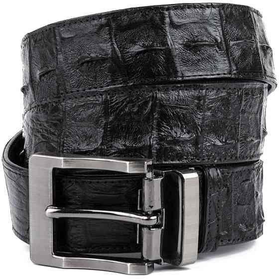 Ремень классика из натуральной кожи крокодила CROCODILE LEATHER 18018 Черный Киев