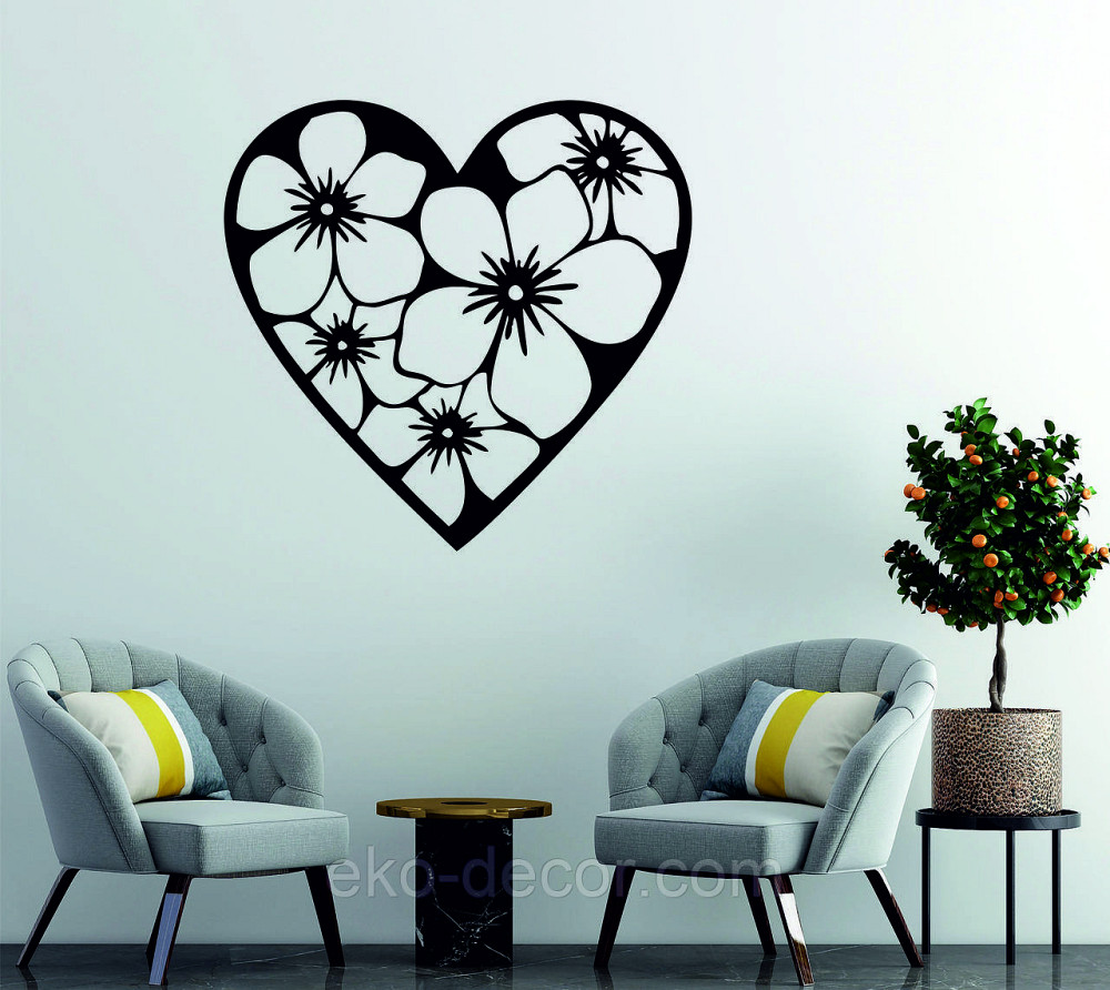 Декоративное настенное Панно «Сердце» Декор на стену 90*86 см, Черный Киев - изображение 1