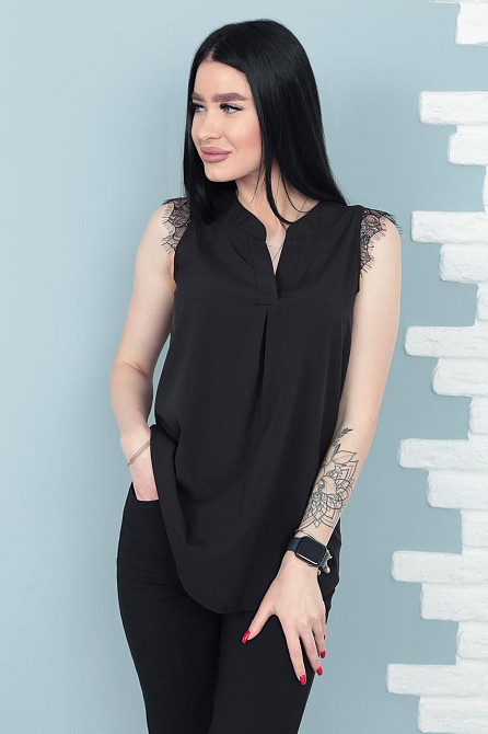 Літня блузка з мереживом "Diana" оптом | Розпродаж моделі Чорний, 42 Київ - фото 3
