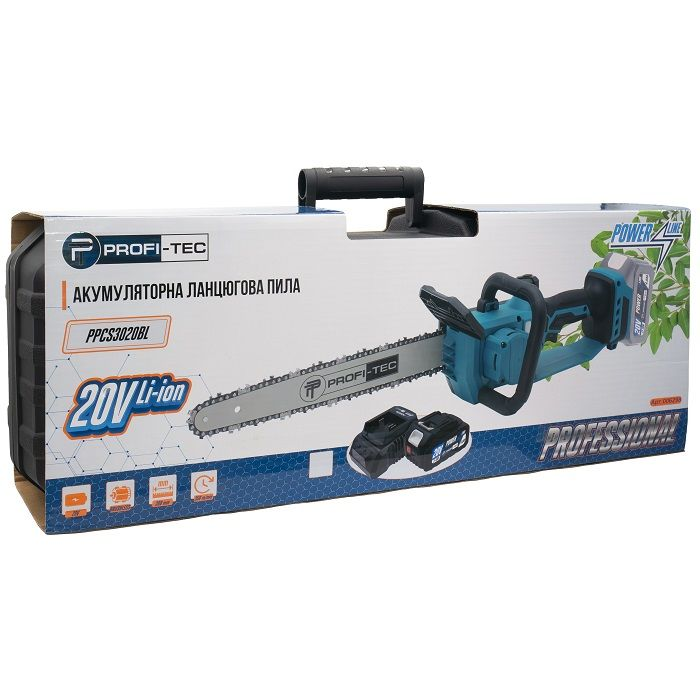 Мощная аккумуляторная цепная пила PROFI-TEC PPCS3020BL POWERLine: с АКБ 20V 4.0 Аh, шина 30 см Киев - изображение 9