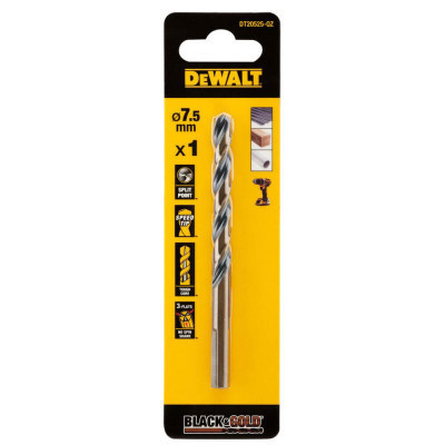 Свердло DeWALT по металу Black &amp; Gold, HSS-G, 7.5 х 109 х 69 мм (DT20525) Вінниця - фото 1