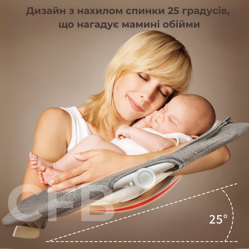 Заколисуючий центр 2в1 зі стільницею дитячий шезлонг від народження з пультом керування Сіро-білий Київ - фото 3